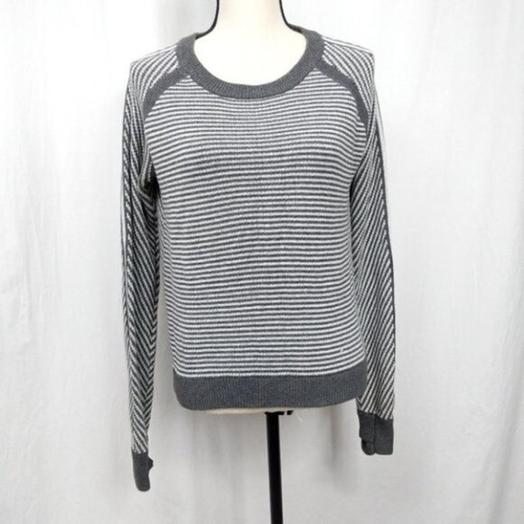 lululemon athletica Sweaters - Lululemon Cotton Devi Gray White Striped Sweater 4